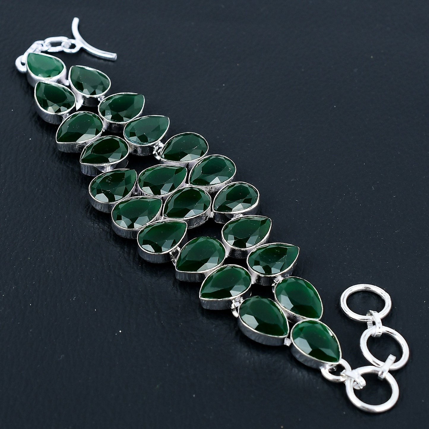 Emerald Green Gemstone Silver Bracelet