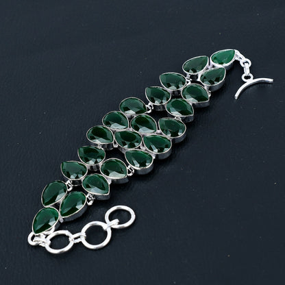 Emerald Green Gemstone Silver Bracelet