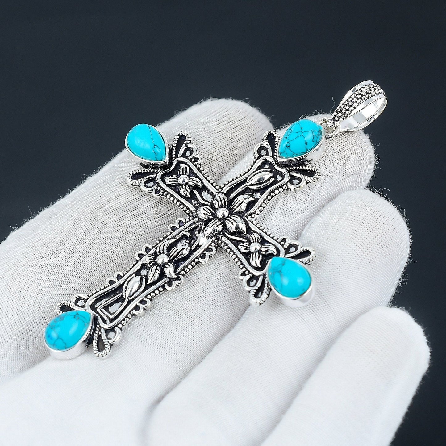 Turquoise Gemstone Cross Pendant