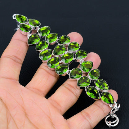 Green Peridot Gemstone Sterling Silver Bracelet