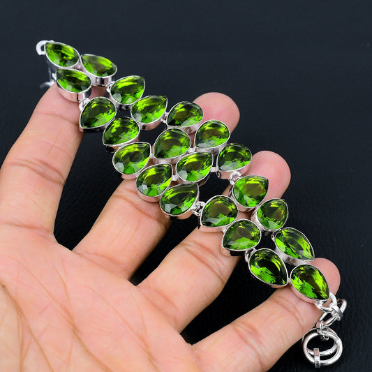 Green Peridot Gemstone Sterling Silver Bracelet