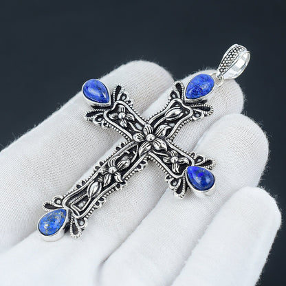 Blue Lapis Lazuli Gemstone Cross Pendant