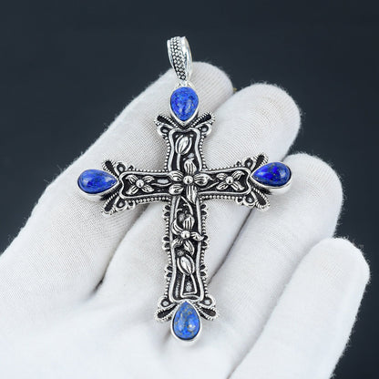 Blue Lapis Lazuli Gemstone Cross Pendant