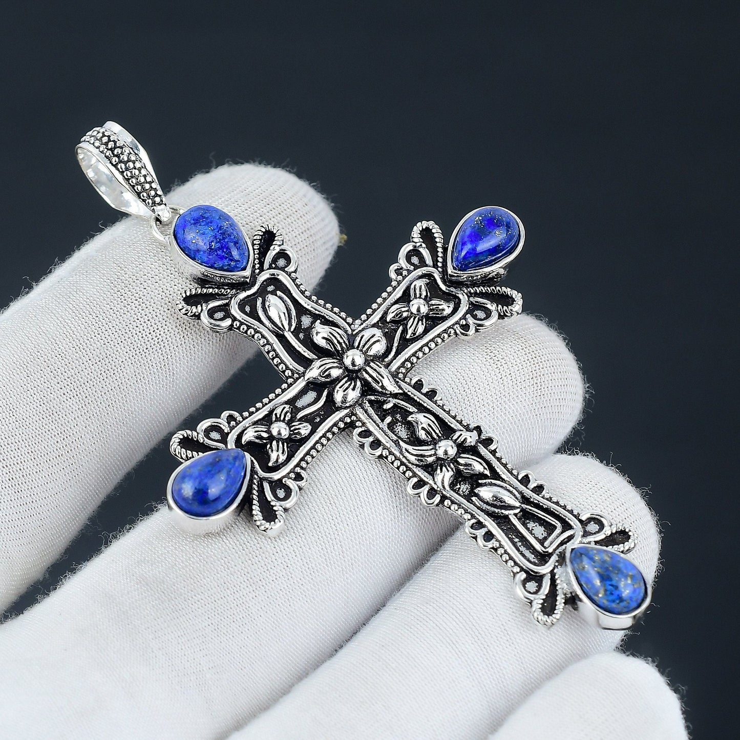 Blue Lapis Lazuli Gemstone Cross Pendant