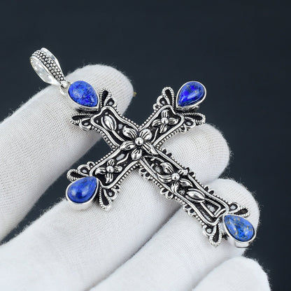 Blue Lapis Lazuli Gemstone Cross Pendant