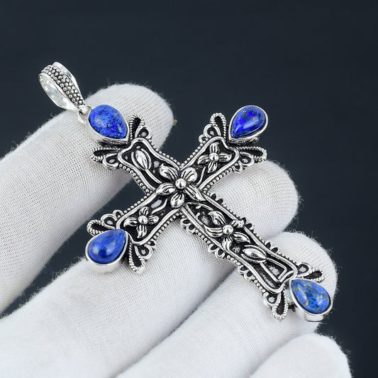 Blue Lapis Lazuli Gemstone Cross Pendant