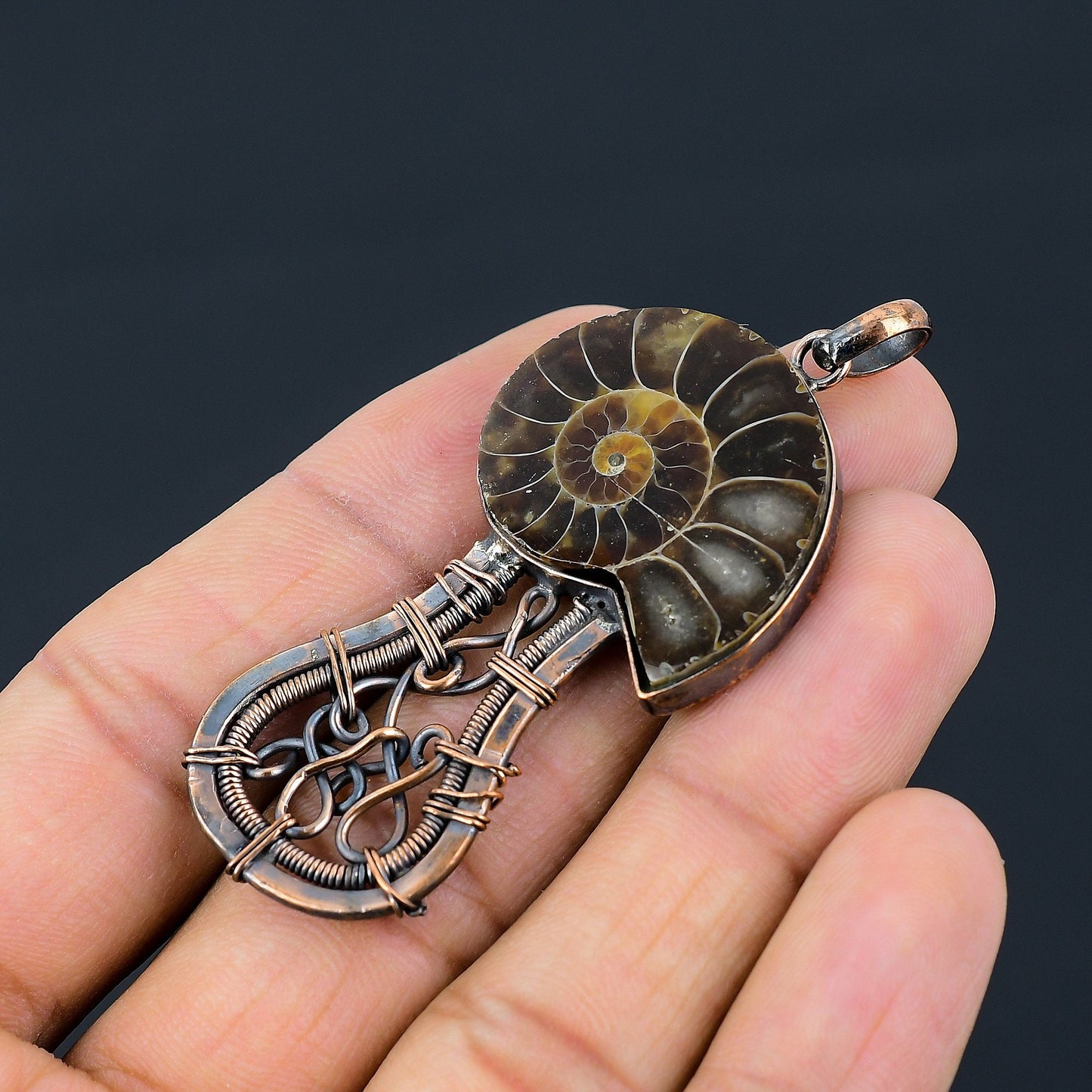 Copper Brown Ammonite Gemstone Pendant