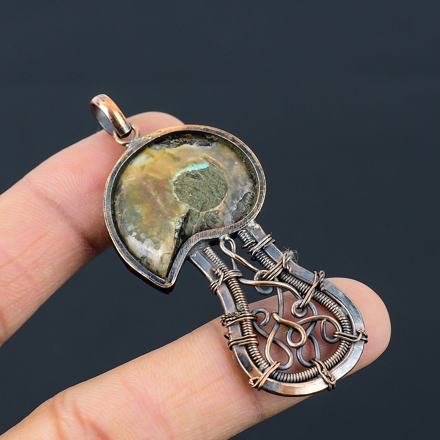 Copper Brown Ammonite Gemstone Pendant