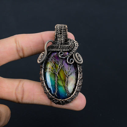 Multi-Fire Labradorite Gemstone Pendant