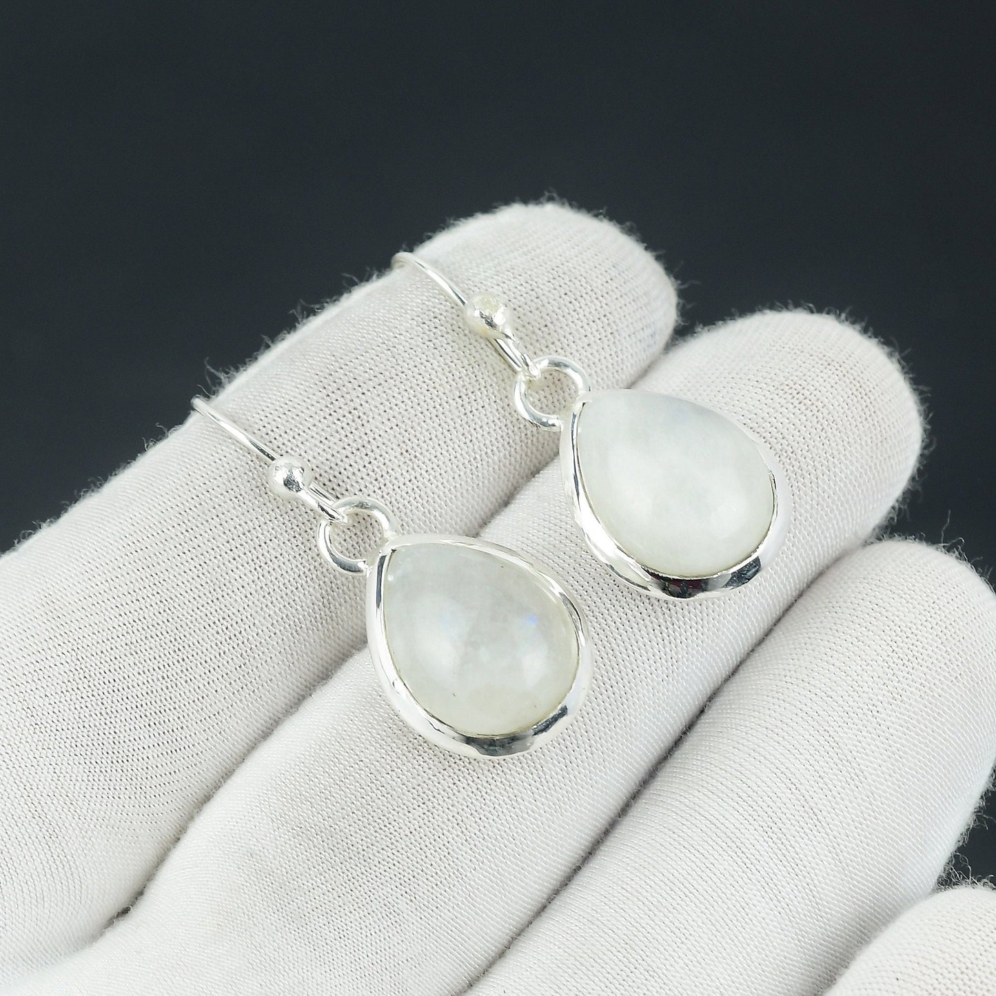 Sterling Silver Rainbow Moonstone Earrings