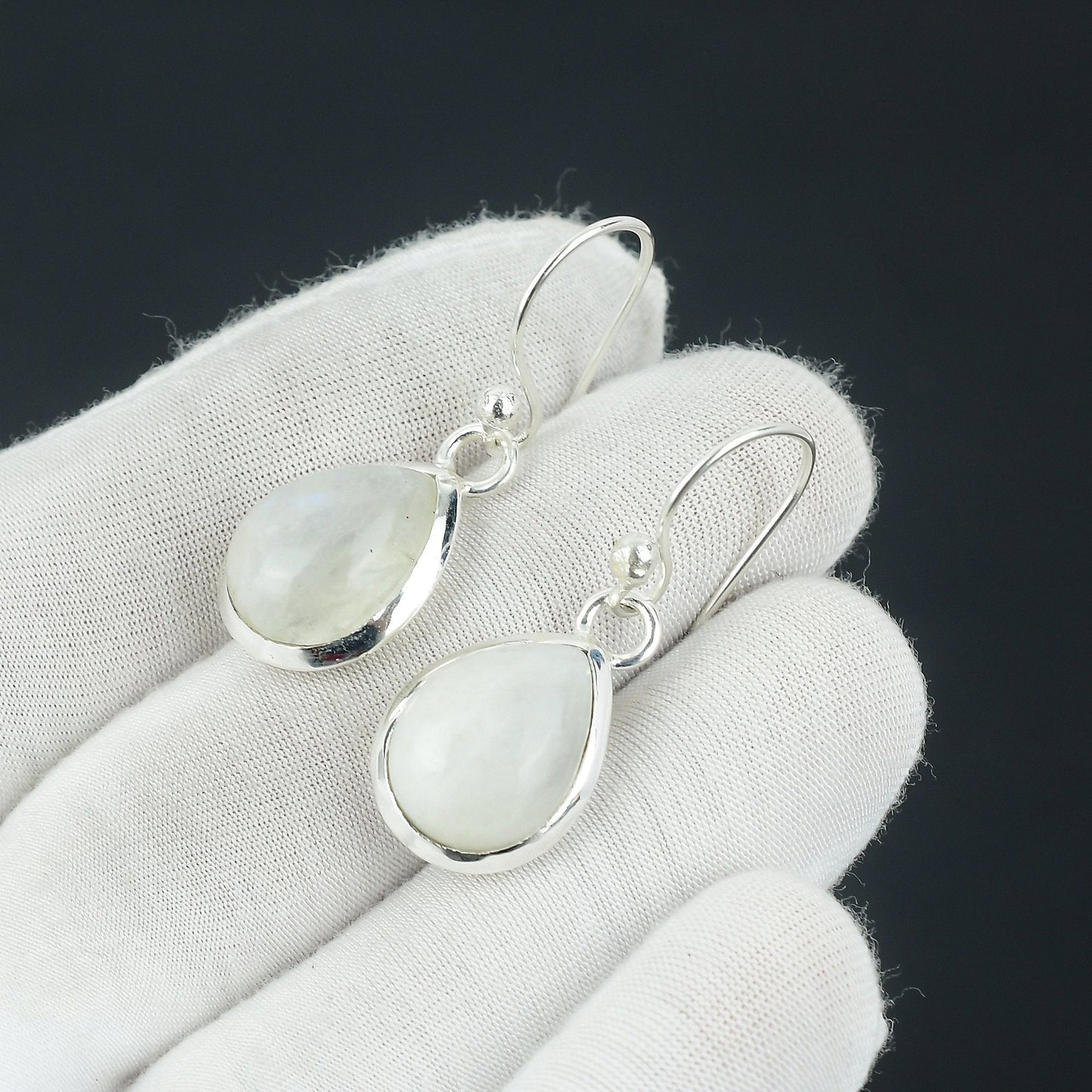Sterling Silver Rainbow Moonstone Earrings