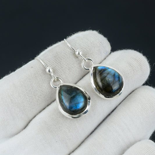 Blue Fire Labradorite Gemstone Earrings