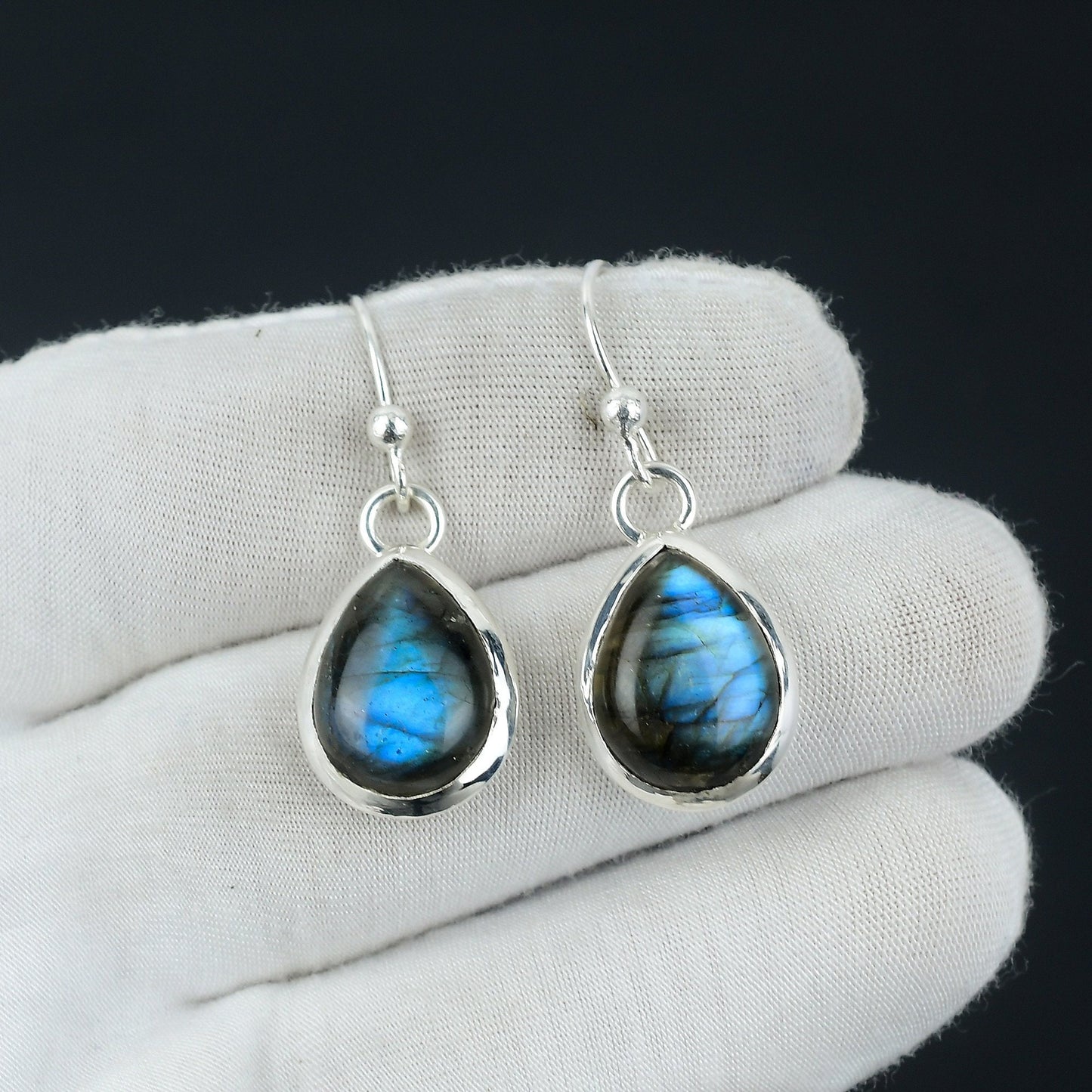 Blue Fire Labradorite Gemstone Earrings