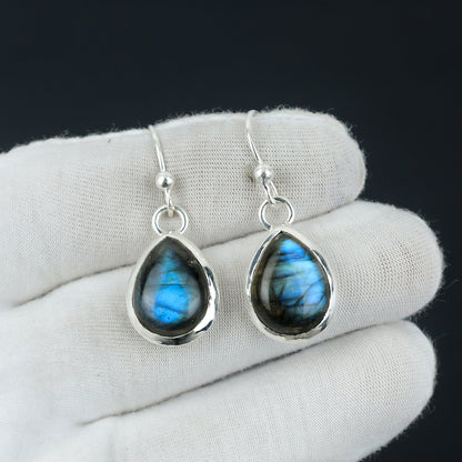 Blue Fire Labradorite Gemstone Earrings