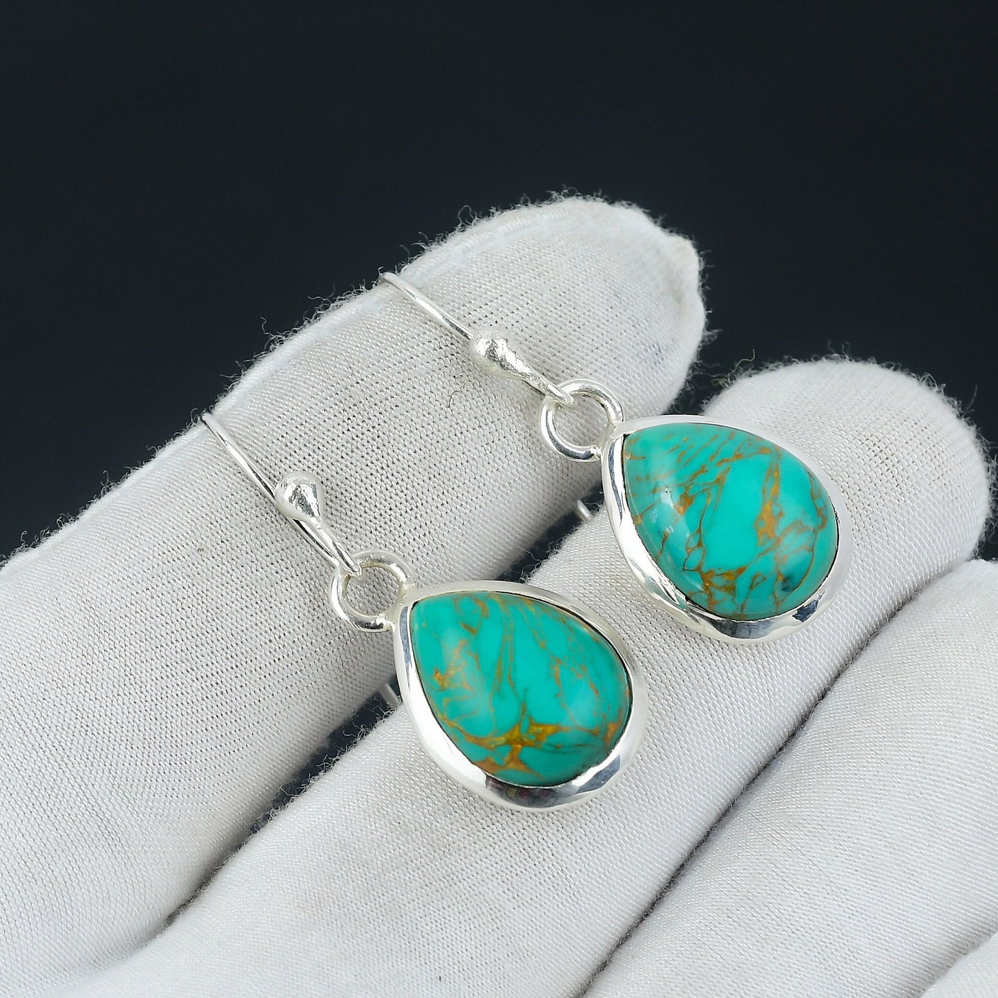 Turquoise Blue Gemstone Sterling Silver Earrings
