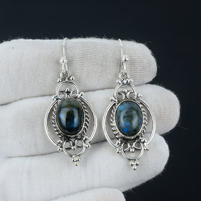 Iridescent Labradorite Silver Dangle Earrings