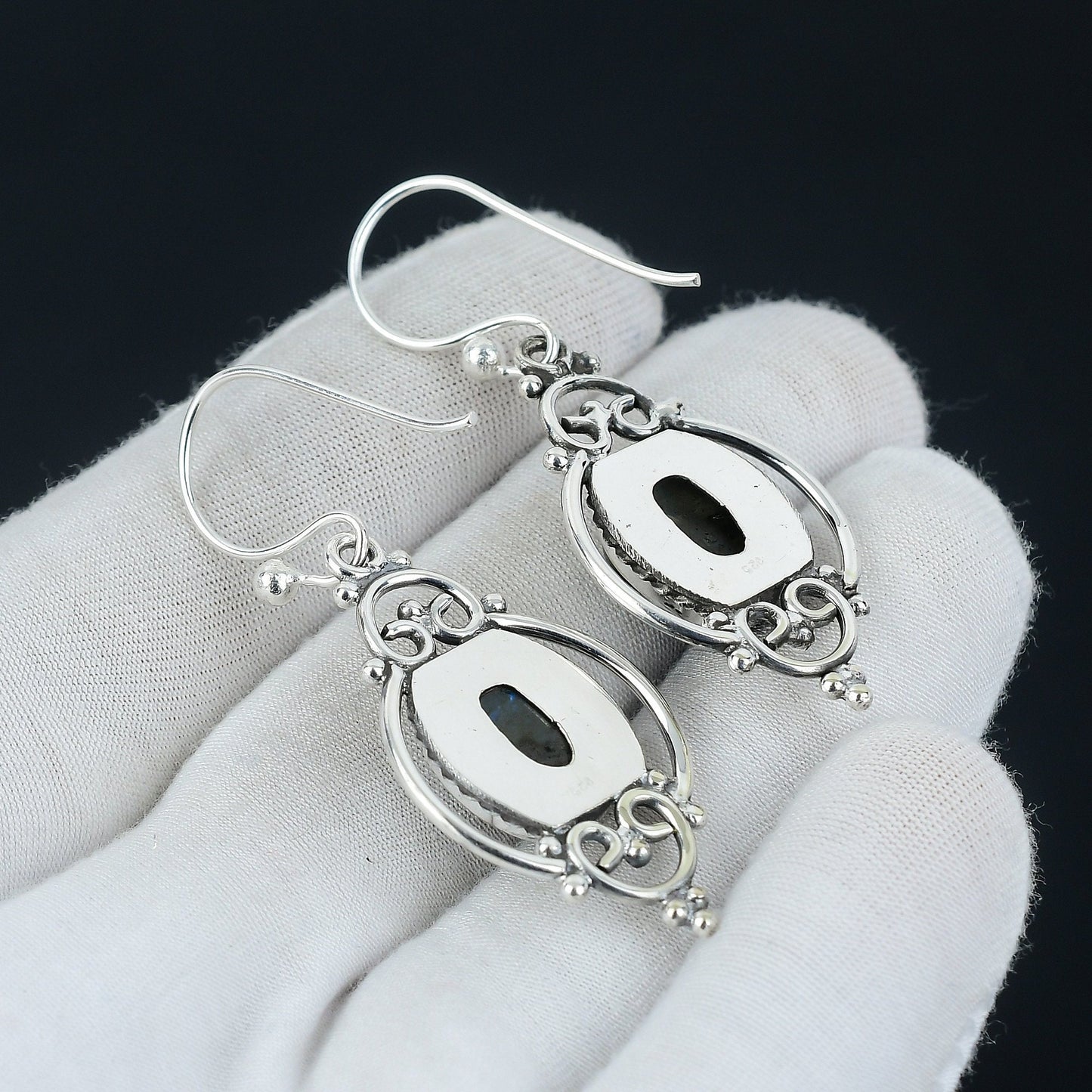 Iridescent Labradorite Silver Dangle Earrings