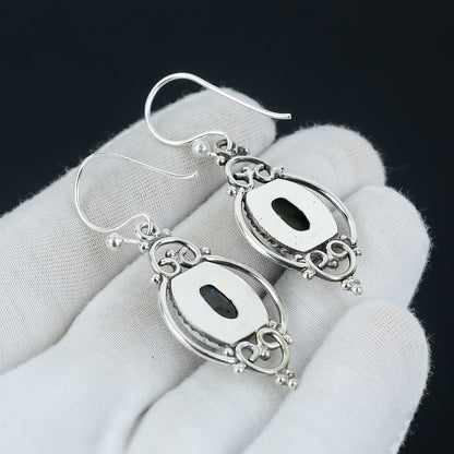 Iridescent Labradorite Silver Dangle Earrings
