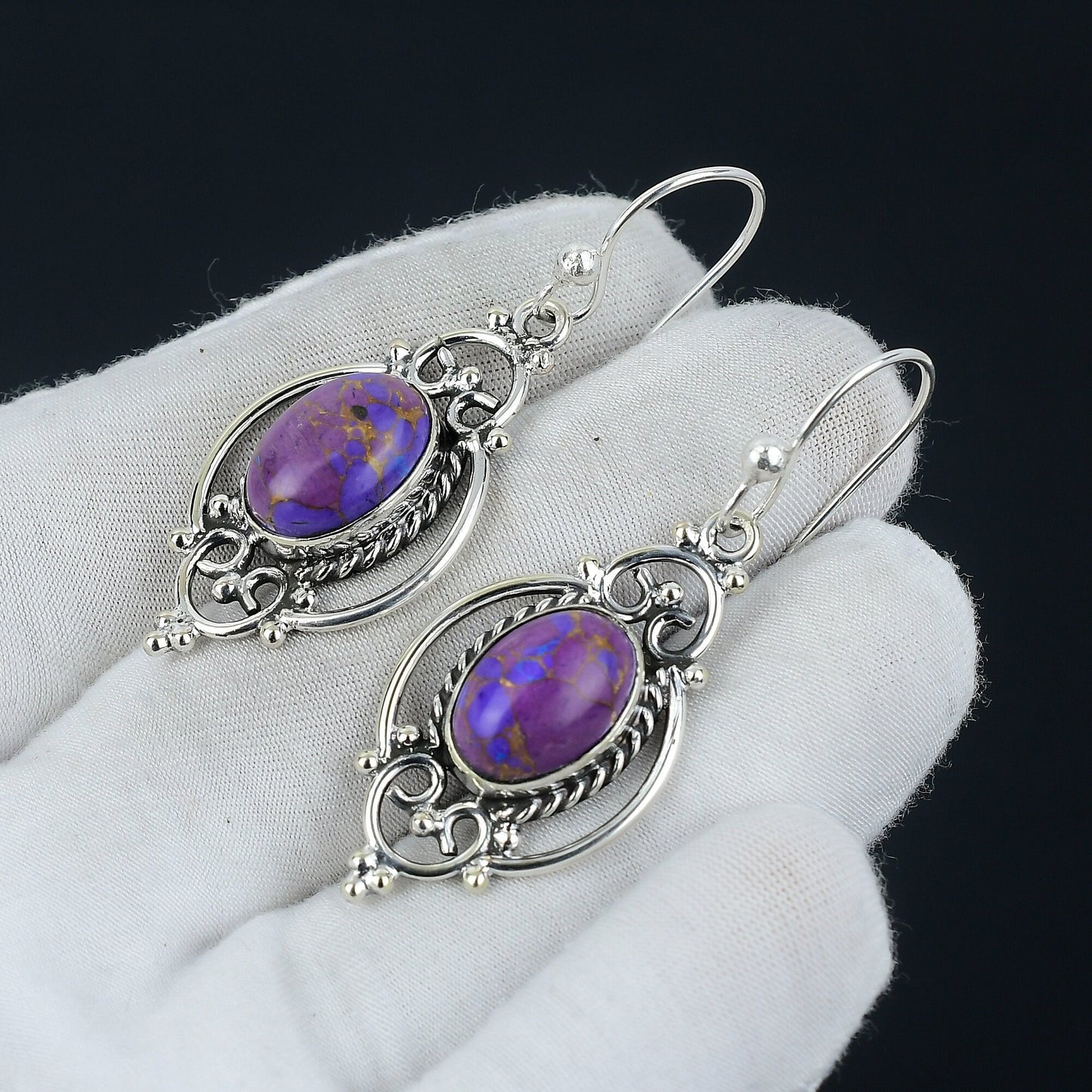 Purple Copper Turquoise Gemstone Earrings