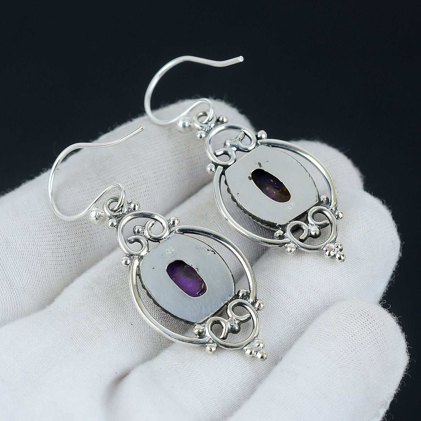 Purple Copper Turquoise Gemstone Earrings