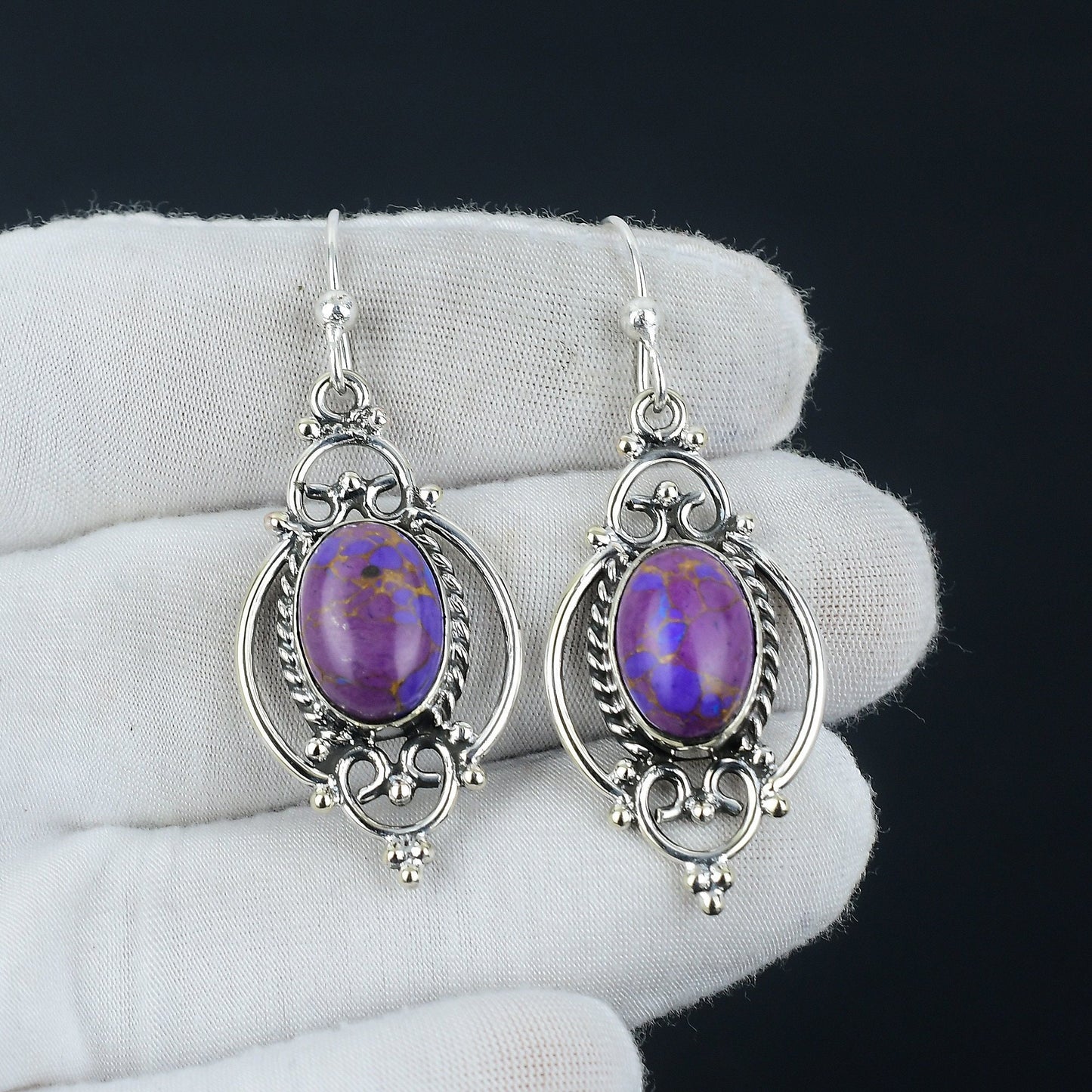 Purple Copper Turquoise Gemstone Earrings