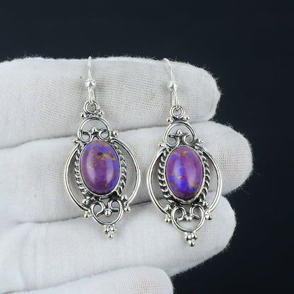 Purple Copper Turquoise Gemstone Earrings
