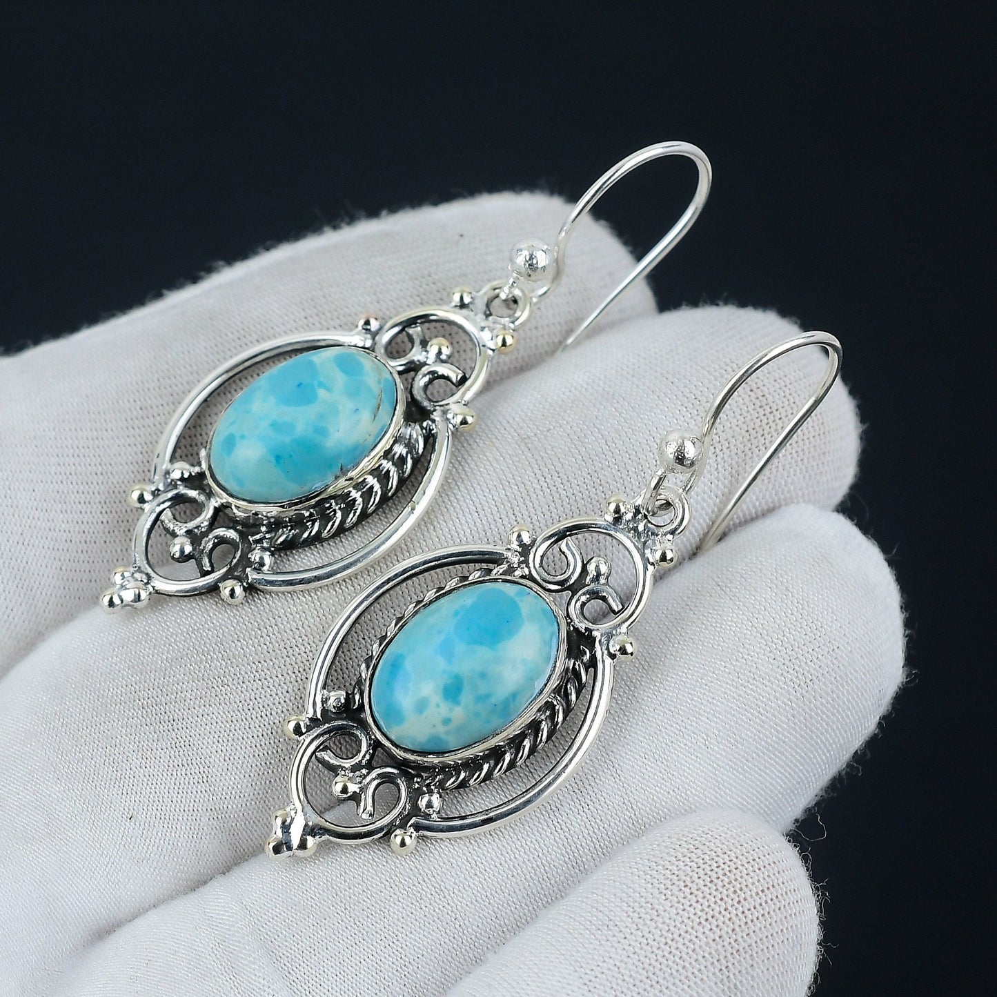 Blue Larimar Sterling Silver Drop Earrings