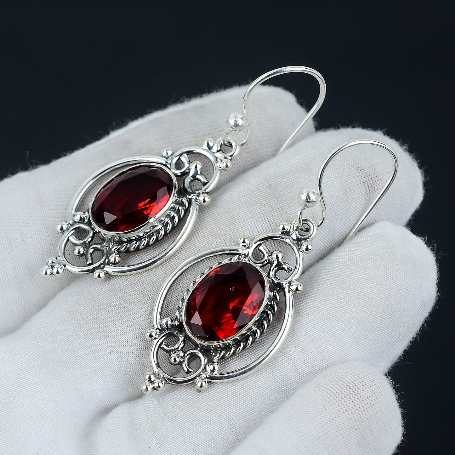 Red Garnet Gemstone Sterling Silver Earrings