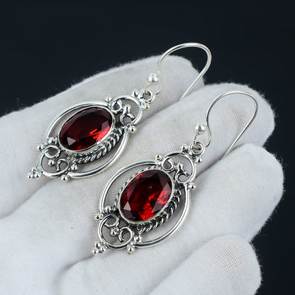 Red Garnet Gemstone Sterling Silver Earrings