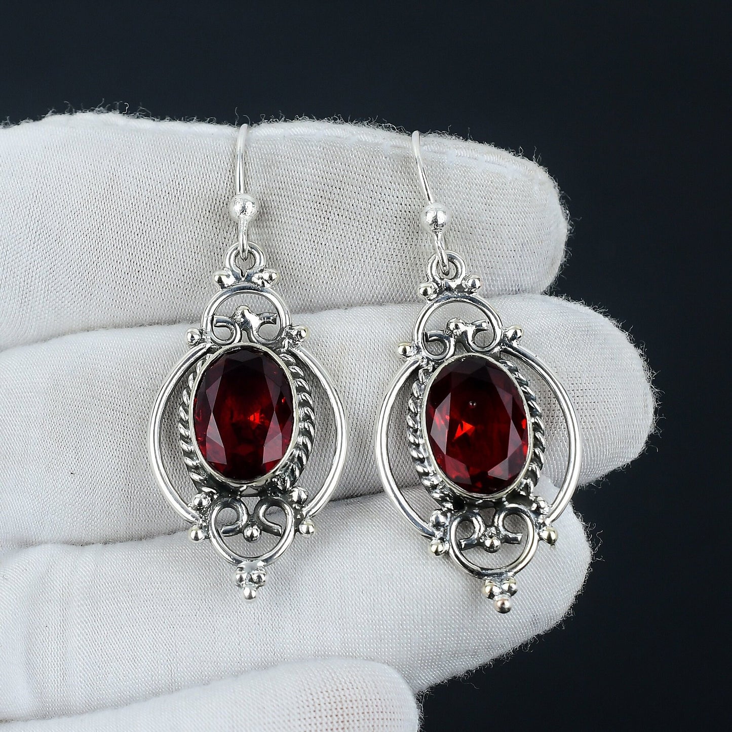 Red Garnet Gemstone Sterling Silver Earrings