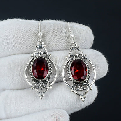 Red Garnet Gemstone Sterling Silver Earrings