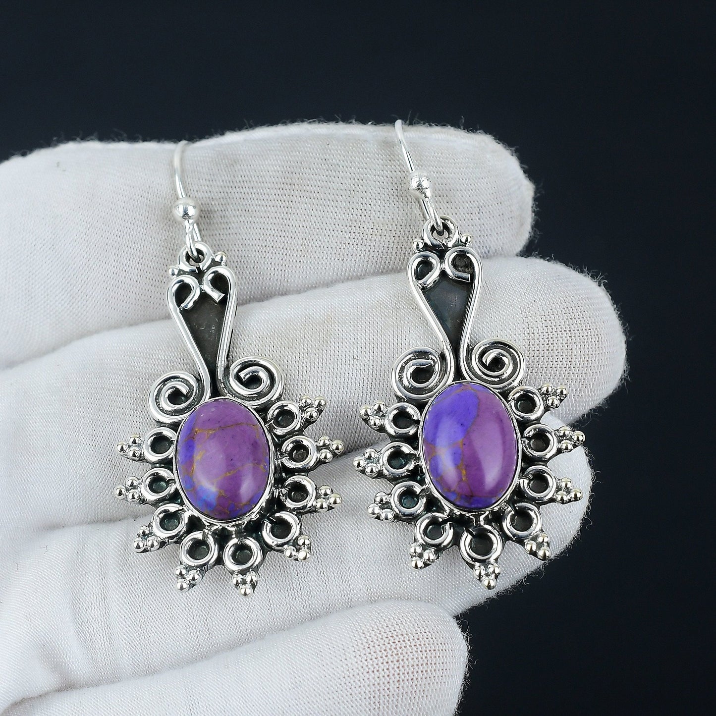 Purple Copper Turquoise Gemstone Earrings