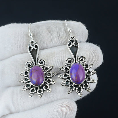 Purple Copper Turquoise Gemstone Earrings