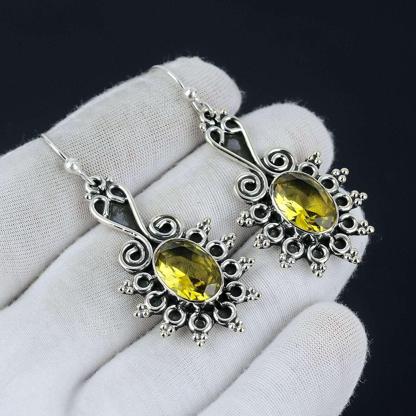 Yellow Citrine Gemstone Sterling Silver Earrings