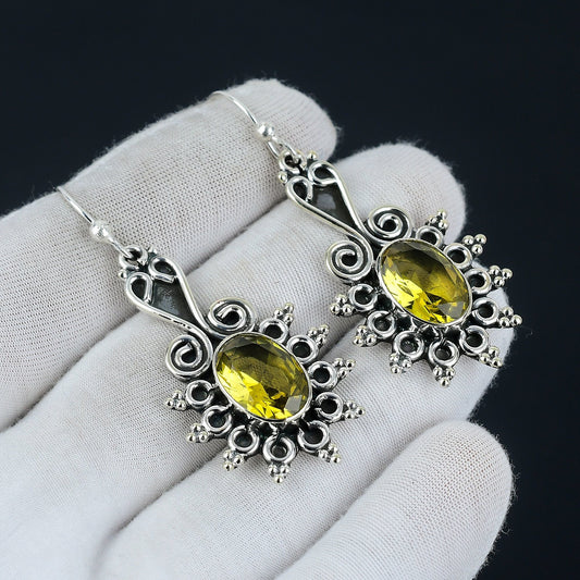 Yellow Citrine Gemstone Sterling Silver Earrings