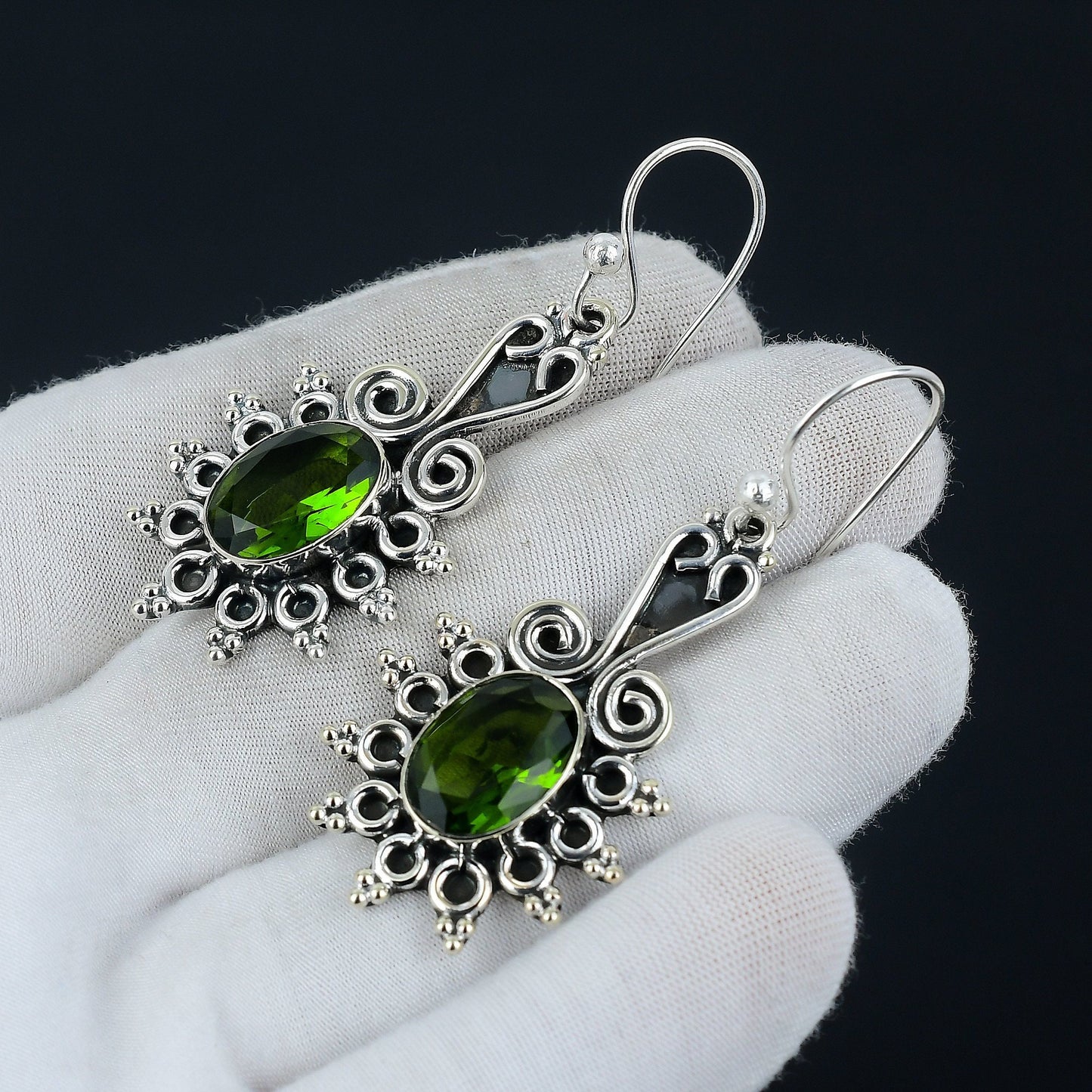 Green Peridot Gemstone Earrings