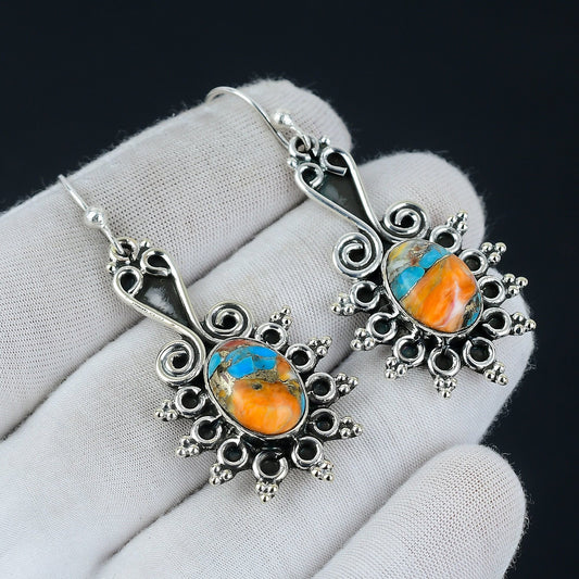 Orange Spiny Oyster Gemstone Earrings