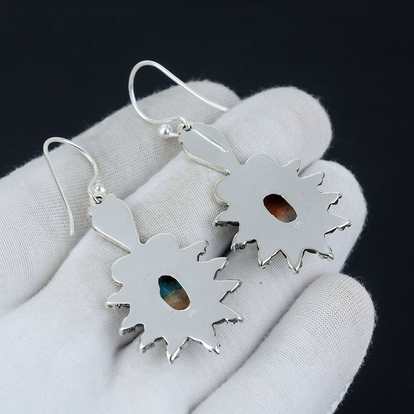 Orange Spiny Oyster Gemstone Earrings