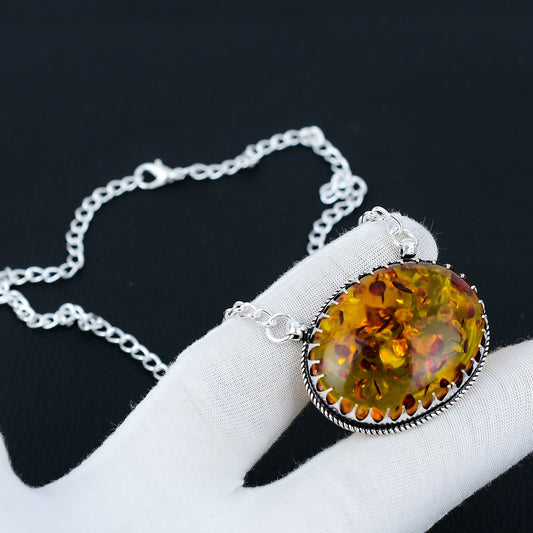 Golden Baltic Amber Sterling Silver Necklace
