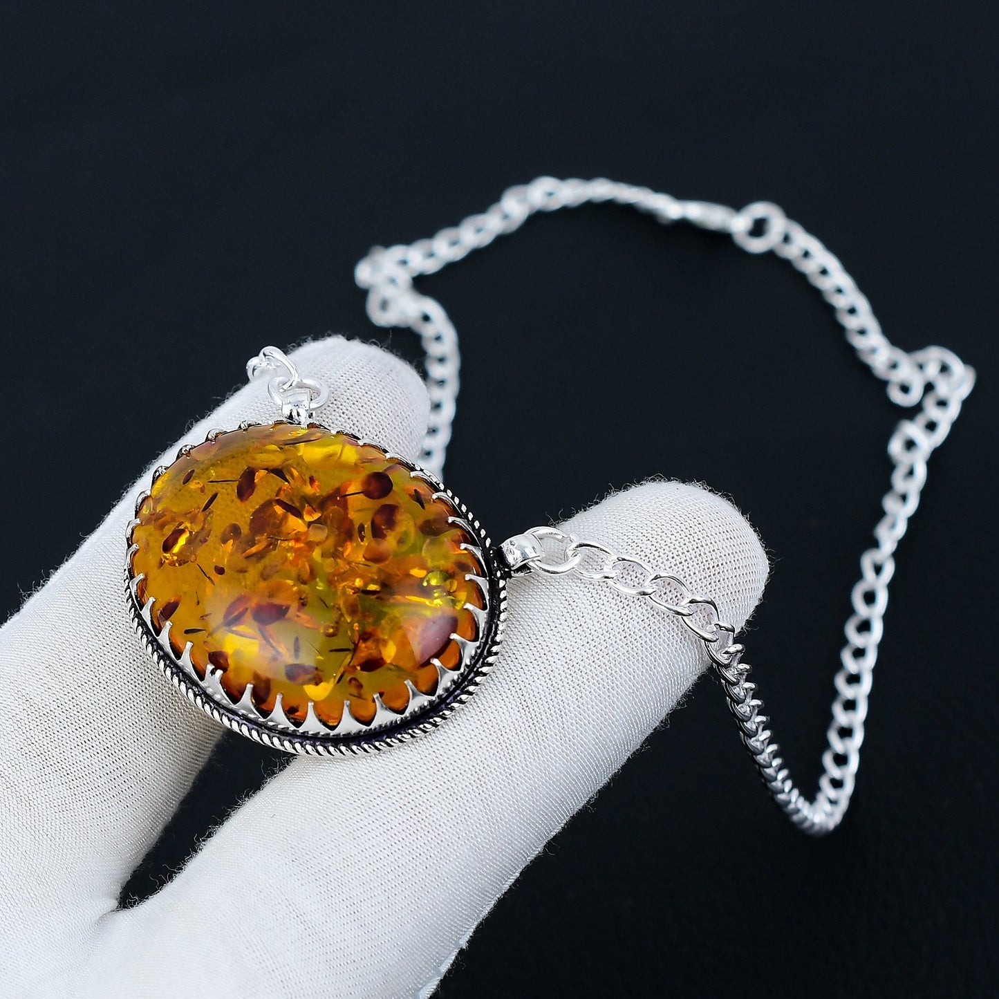 Golden Baltic Amber Sterling Silver Necklace