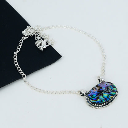 Iridescent Abalone Shell Silver Necklace