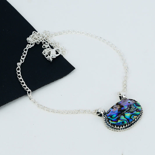 Iridescent Abalone Shell Silver Necklace
