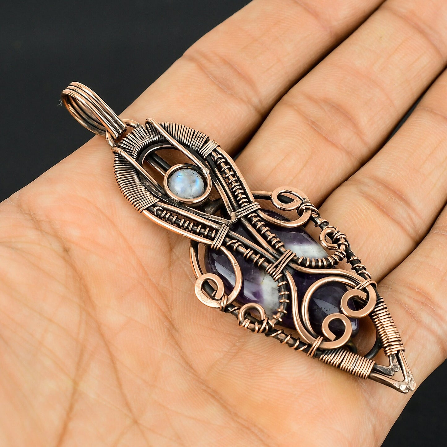 Purple Amethyst Gemstone Copper Pendant
