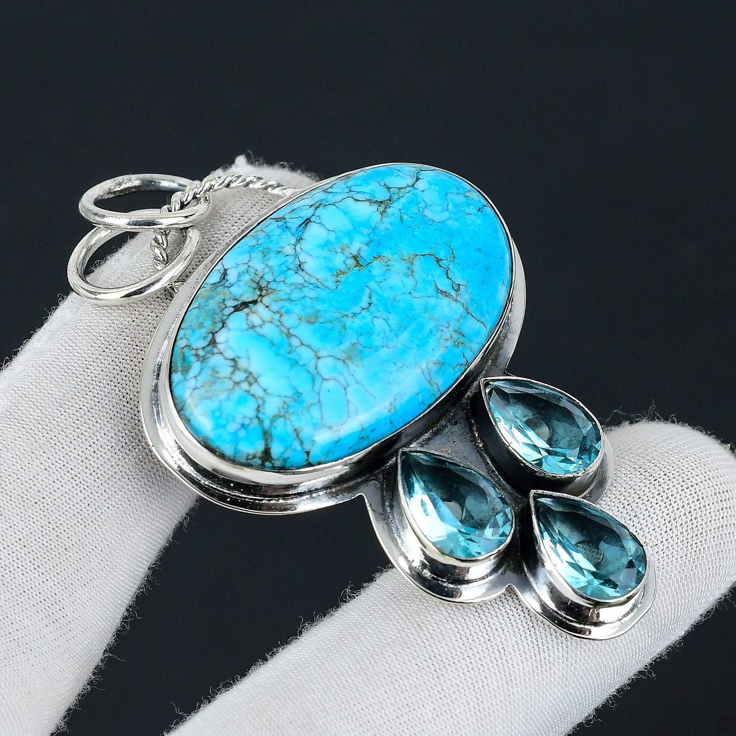 Turquoise & Swiss Blue Topaz Gemstone Pendant