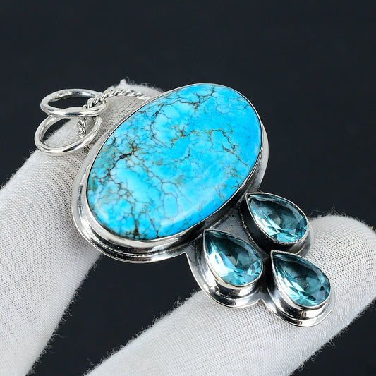 Turquoise & Swiss Blue Topaz Gemstone Pendant