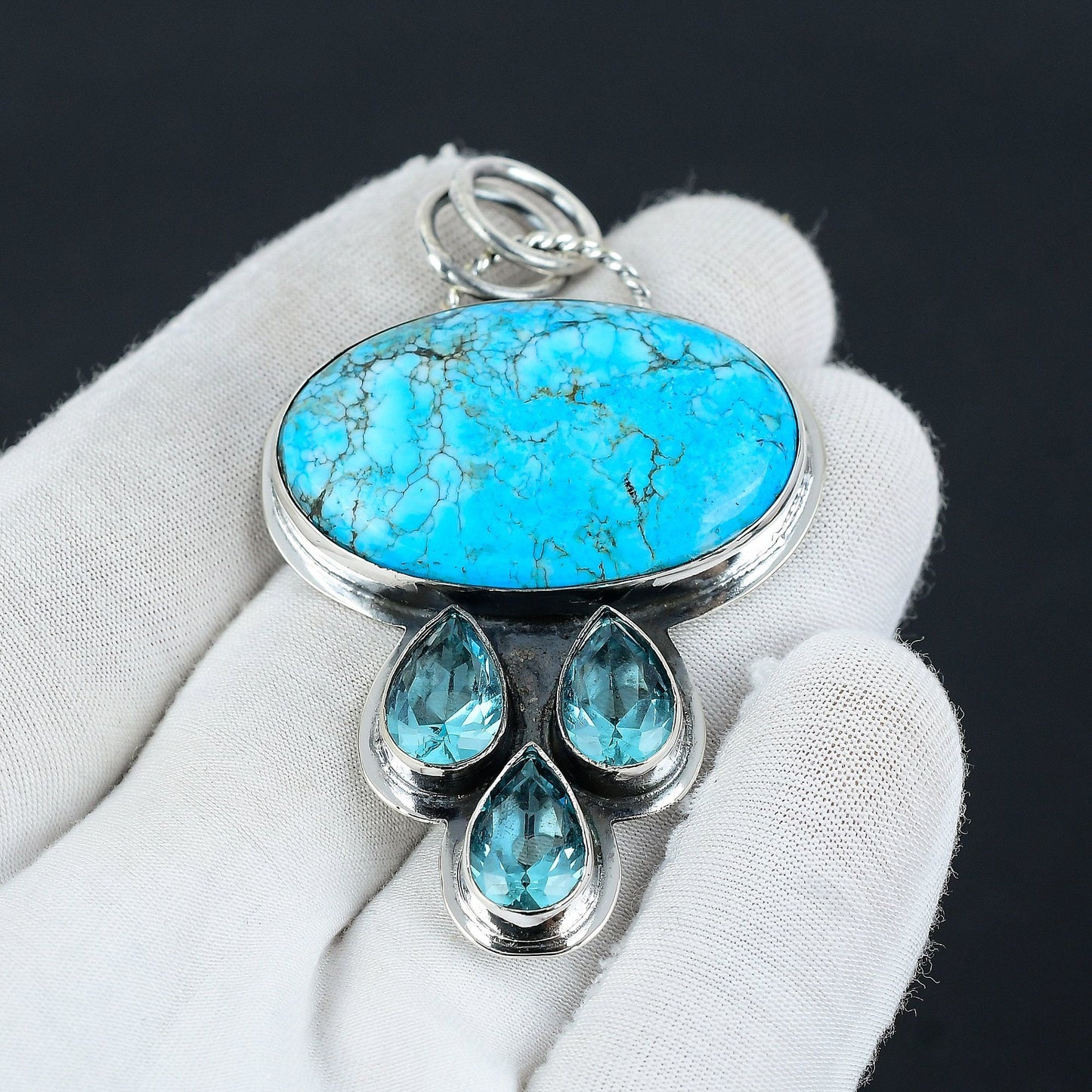 Turquoise & Swiss Blue Topaz Gemstone Pendant