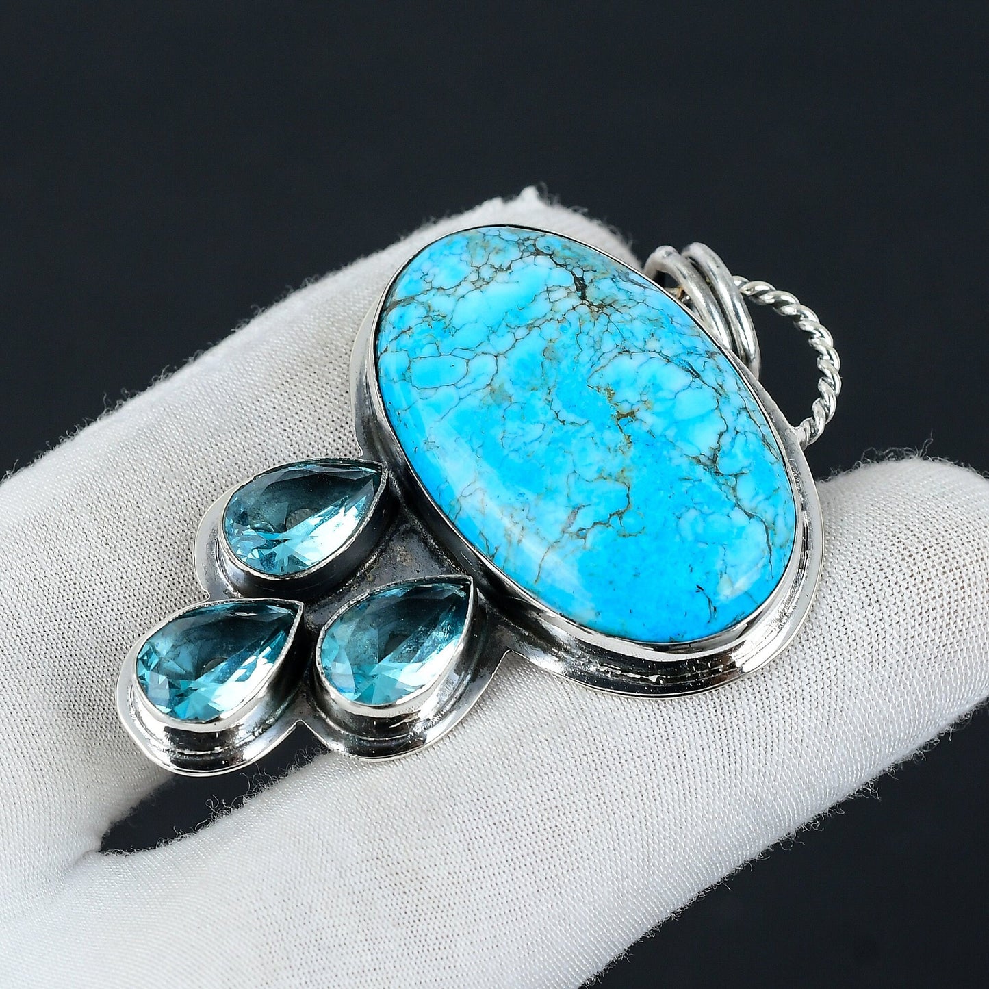 Turquoise & Swiss Blue Topaz Gemstone Pendant