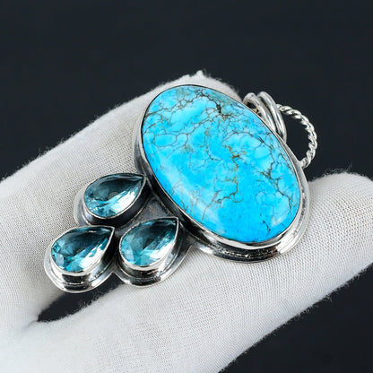 Turquoise & Swiss Blue Topaz Gemstone Pendant
