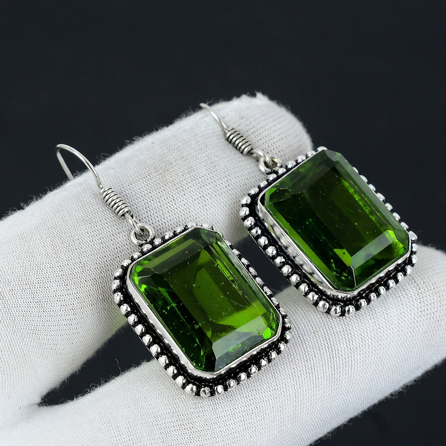 Green Peridot Sterling Silver Boho Earrings
