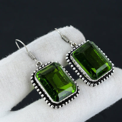 Green Peridot Sterling Silver Boho Earrings